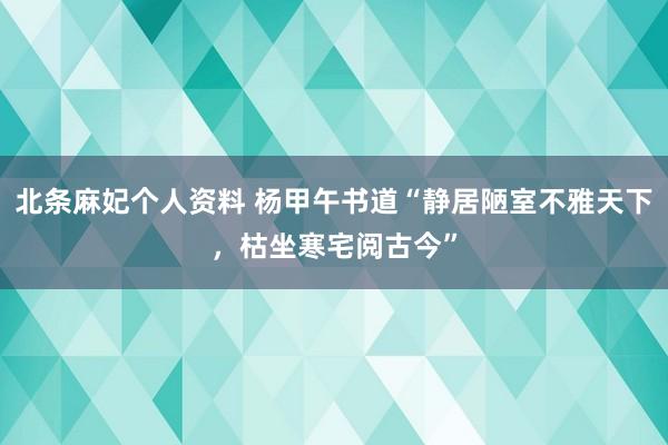 北条麻妃个人资料 杨甲午书道“静居陋室不雅天下，枯坐寒宅阅古今”