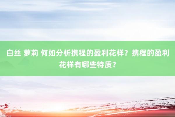 白丝 萝莉 何如分析携程的盈利花样？携程的盈利花样有哪些特质？