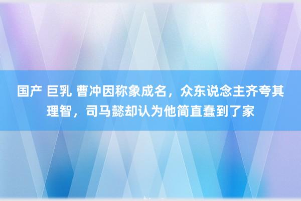 国产 巨乳 曹冲因称象成名，众东说念主齐夸其理智，司马懿却认为他简直蠢到了家