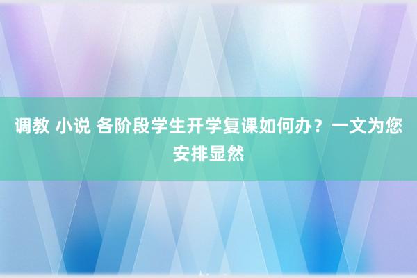 调教 小说 各阶段学生开学复课如何办？一文为您安排显然